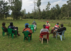 Focus group discussion in Tanzania during 2021 as part of Northumbria's research with VSO. Photo by Egidius Kamanyi.