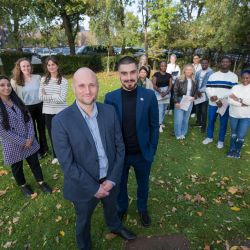 Front row, L-R: Professor Matthew Johnson from Northumbria University and Piotr Mahey from ACCESS: Policy are pictured with members of the ACCESS: Policy team (left) and Northumbria University students (right) selected to be part of the first ACCESS: Climate and Environment programme.