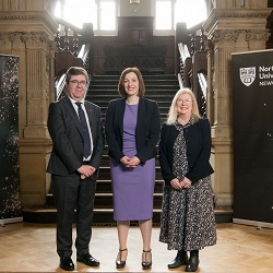 Bridget Phillipson stood with Vice-Chancellor Andy Long and Roberta Blackman-woods