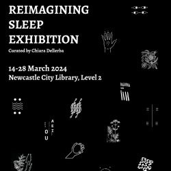 a poster advertising the reimagining sleep exhibition