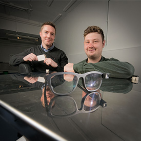 Professor Alan Godfrey and Jason Moore with video glasses to support fall risk assessment