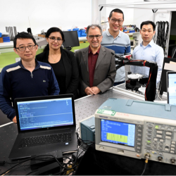 Pictured from left to right are Northumbria University academics Dr Qiang Wu, Dr Juna Sathian, Professor Zabih Ghassemlooy, Dr Yongtao Qu and Dr Xicong Li. 