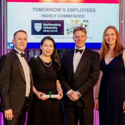 Caption: L-R: Professor Neil Beattie, Director of ReNU; Dr Li Chin Khor, ReNU Centre Manager; Dr Paul Steadman, Sustainability Manager at Northumbria University; and Jo Allatt, Head of Sustainability at UKRI who presented the awards.