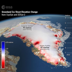 a map showing areas of ice melt in Greenland