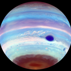 Jupiter with a spot visible at the south pole