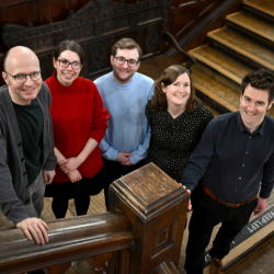 Some members of History’s editorial team (from left to right): Daniel Laqua (editor-in-chief), Katarzyna Kosior (reviews editor), Lewis Kimberley (editorial assistant), Charotte Alston (deputy editor) and Henry Miller (online editor).