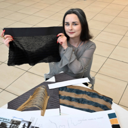 Fashion student Bethany Young pictured with some of her work