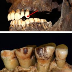 CAPTION:Archaeological teeth samples displaying evidence of smoking damage*