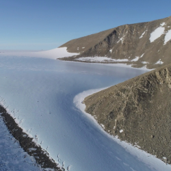 High up drone footage of Antarctic Mountains