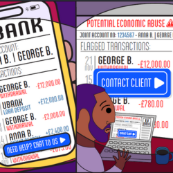 Detecting and disclosing economic abuse. Illustration by Stacy Bias.