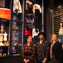 Rachel Whitworth, Peter Smithson and Emma Jane Goldsmith pictured at Vivienne Westwood: Rebel - Storyteller - Visionary at The Bowes Museum. Photo by Claire Collinson/The Bowes Museum