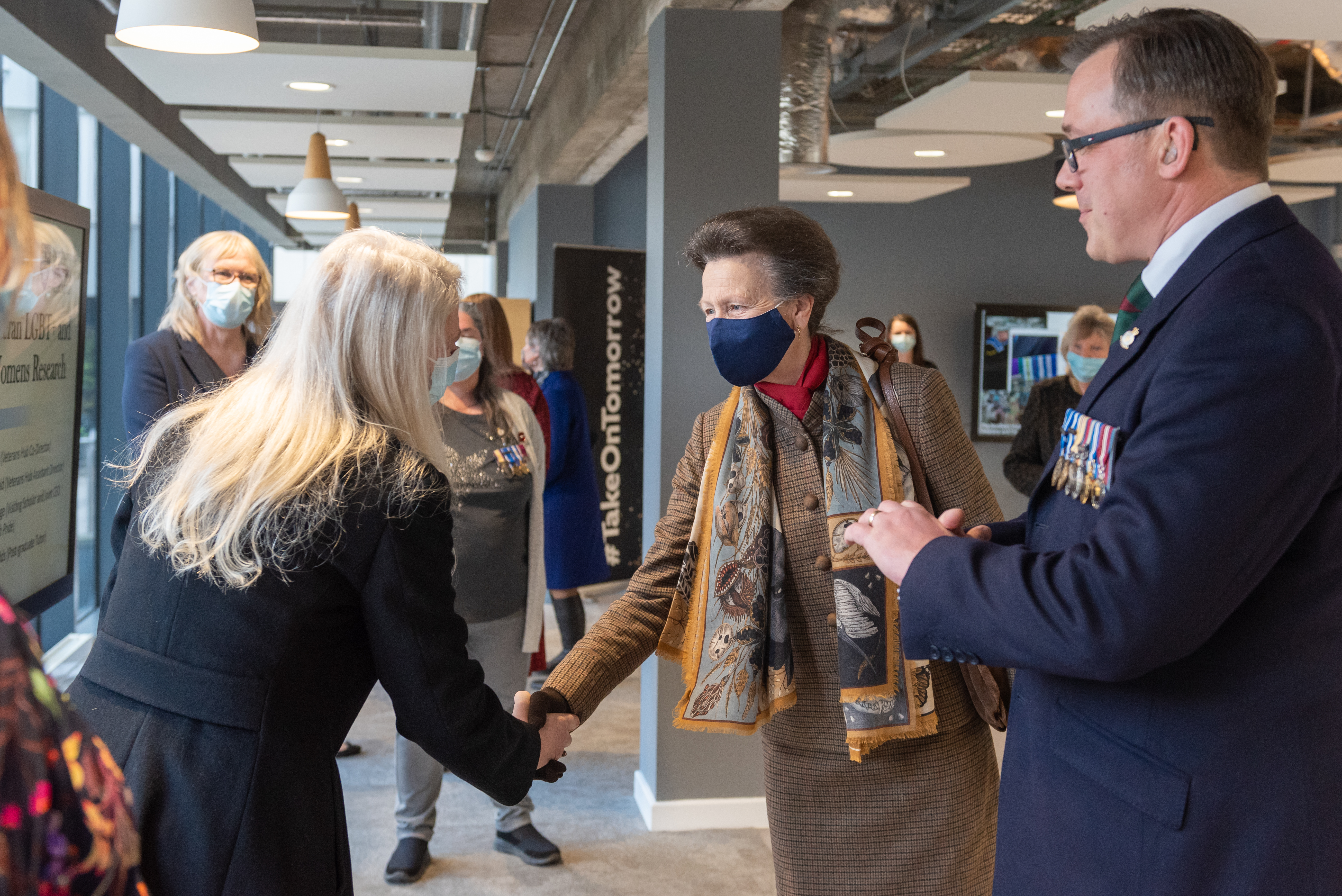 HRH The Princess Royal speaking with members of the Northern Hub for Veterans and Military Families Research