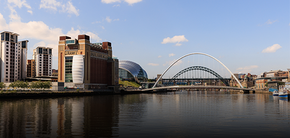 Image of Newcastle including: the Baltic, the Sage and bridges across the River Tyne.