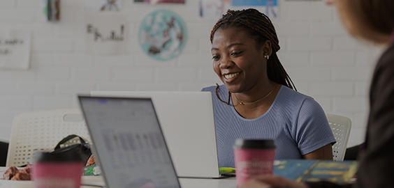 Female student studying with a laptop