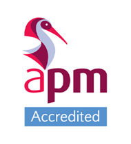 Image: Main APM logo. Text: APM accredited.