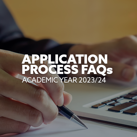 Image: taking notes in a notepad. Text: "Application Process FAQs"