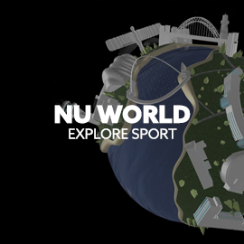 Image: NU World logo. Text: NU World - Explore Sport.