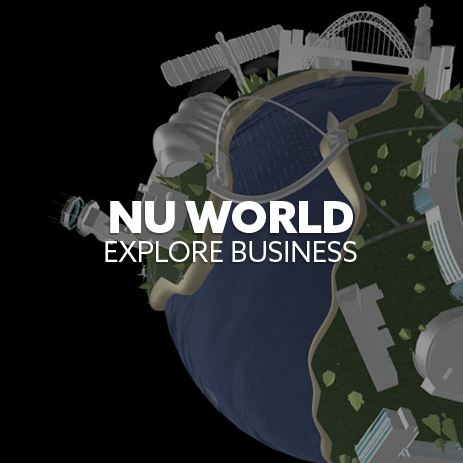 Image: NU World. Text: "Explore Business"