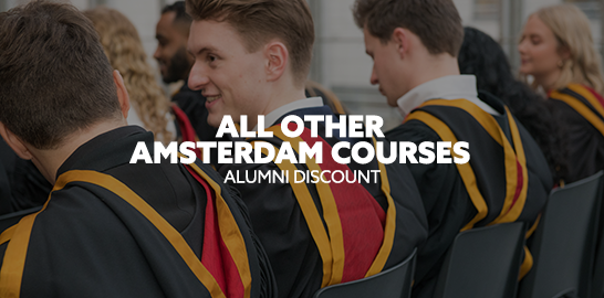 Image: Amsterdam congregation. Text: "All other Amsterdam courses. Alumni discount."