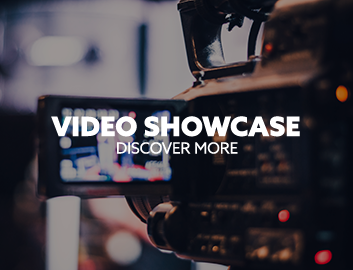 Image: close-up of a camera. Text: "Video showcase. Discover more."