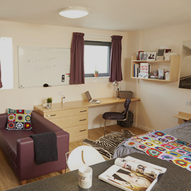 Image: interior of a student studio from Trinity Square accommodation.