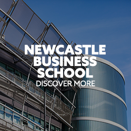 Image: City Campus East. Text: "Newcastle Business School. Discover more."