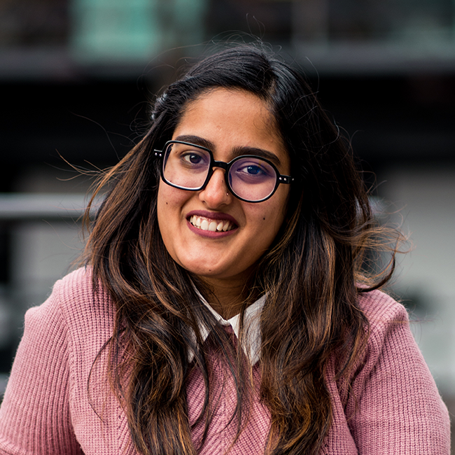 a woman wearing glasses