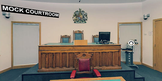 Mock Courtroom Law School - Click to view 360 degree tour