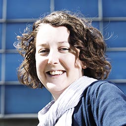 Rebecca Vigil in a blue shirt