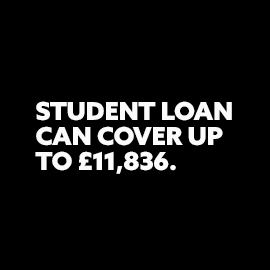 White text on a black background saying: student loan can cover up to £11,836.