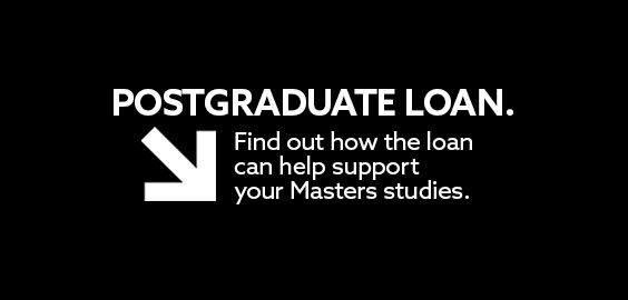 White text on black background that says: The Postgraduate Loan. Discover how you can get help financing your studies.