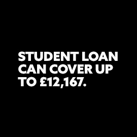 White text on a black background saying: student loan can cover up to £12,167.
