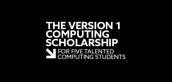 White text on a black background: The Version 1 Computing Scholarship for five talented computing students