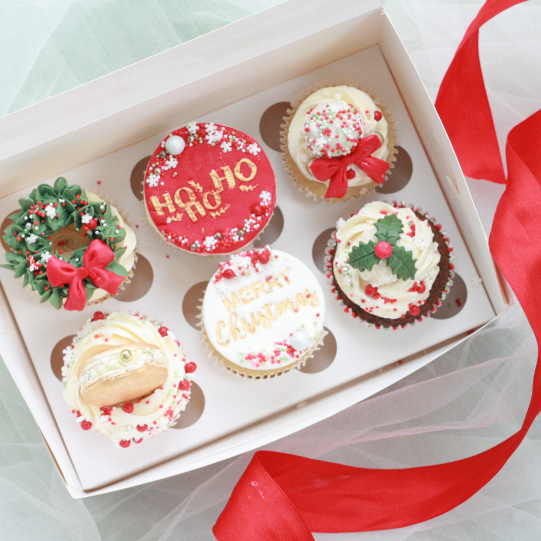 cupcakes with Christmas decorations