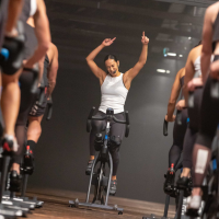 woman on exercise bike