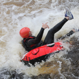 person on a water float