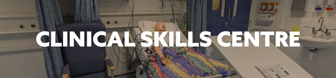 Stimulation of a patient in a hospital bed with bold white text 'Clinical Skills Centre'