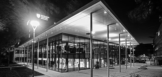 a store front at night