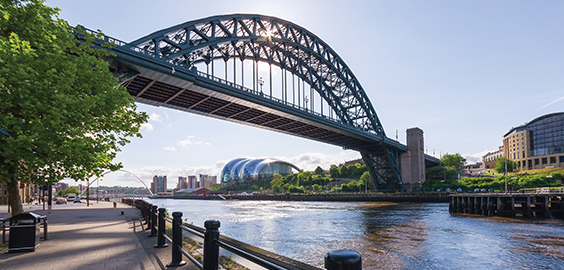 A shot of the River Tyne featuring Tyne Bridge and The Sage