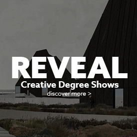 white animated text on black background advertising the reveal degree show