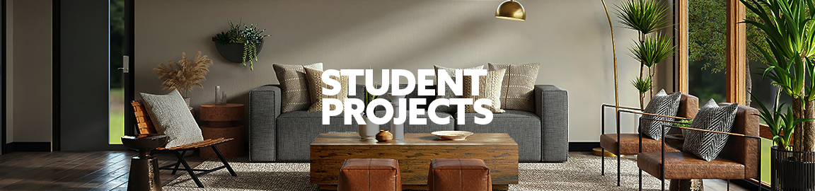 Image of a living room with 'student projects' written over the top