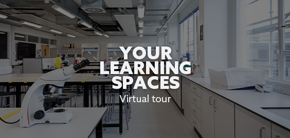 Northumbria lab with "Your Learning Spaces, virtual tour" written over it