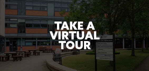 Northumbria campus with "Take a Virtual Tour" text over image