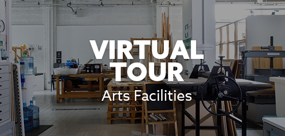 Northumbria arts studio with text "Virtual tour, arts facilities" on top of image 