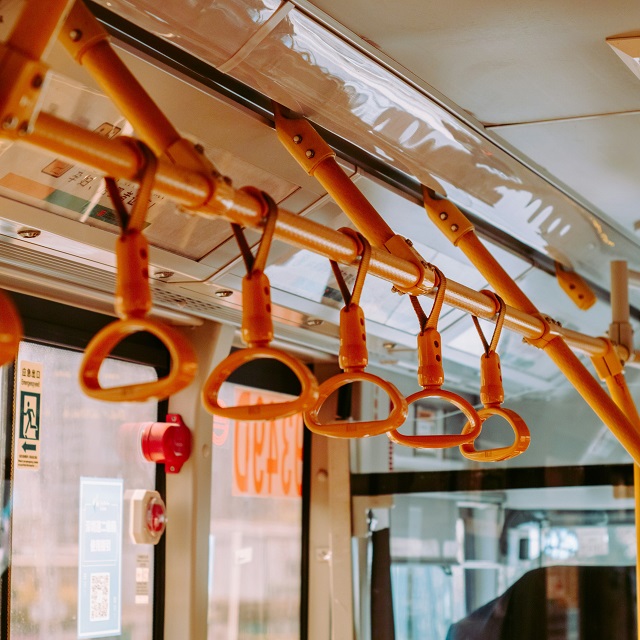 bus with plastic yellow handles for safety