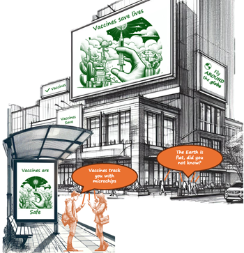 Drawn image of future contact tracing response to misinformation