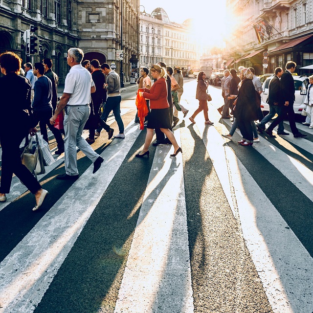 Urban scene at busy crossing