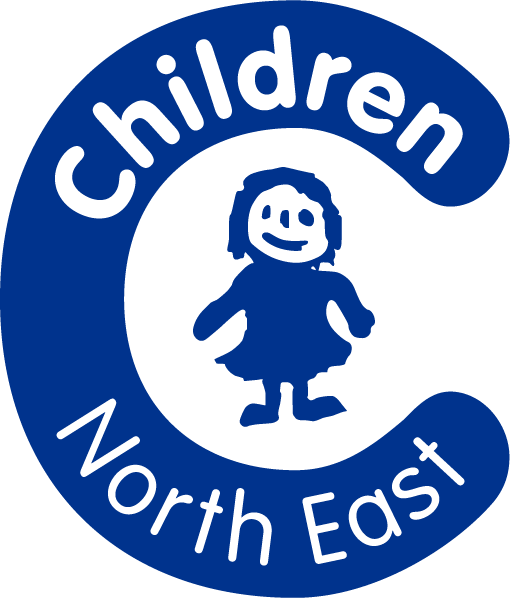 Logo for Children North East, a large 'C' with a child's drawing of a child in the centre.