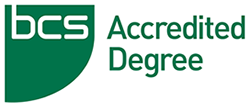 BCS, Chartered Institute for IT 'Accredited Degree' logo.